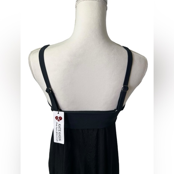 KATE KASIN flowy black sheer twist front long modest tankini swim top sz M NWT - Picture 7 of 8